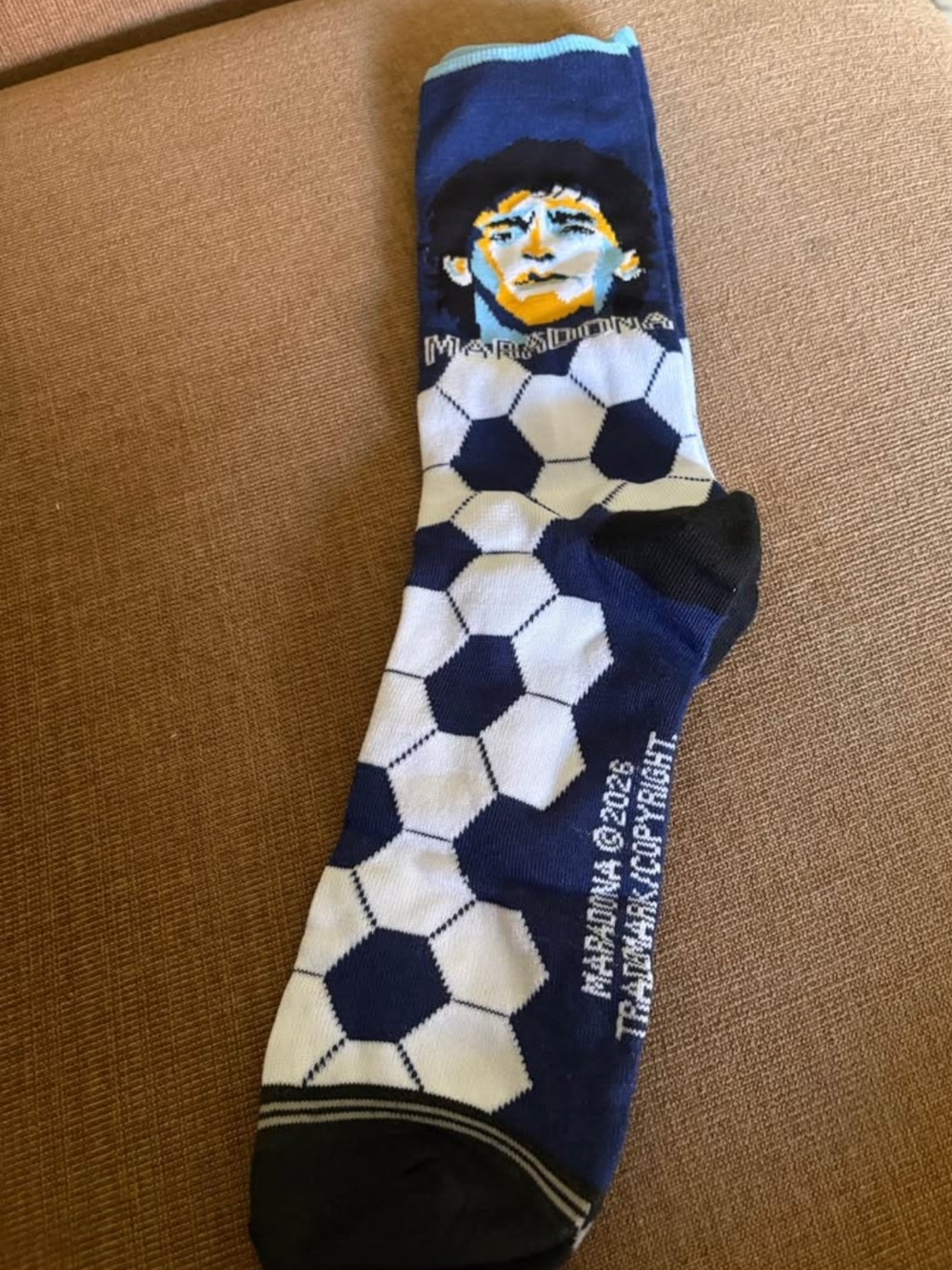 MARADONA Men's Navy & White Soccer Pattern Crew Socks